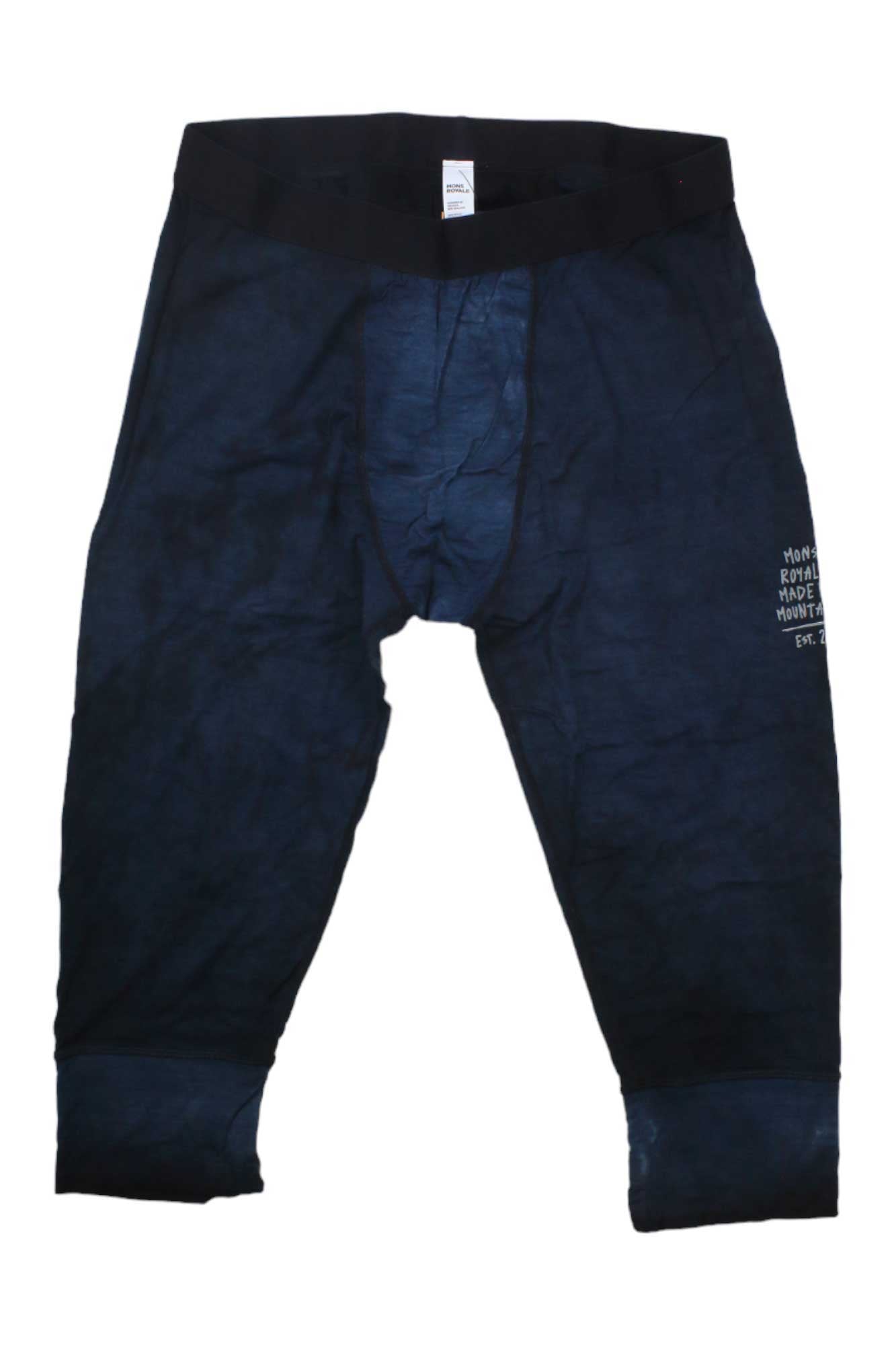 Mons Royale men's 3/4 leggings, dark navy, elastic waistband, mid-calf length