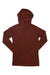 The Smartwool Womens Thermal Merino Drape Neck Hoodie in rust, featuring long sleeves, a front kangaroo pocket, and drawstrings, is shown laid flat on a white background.