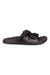 Women's black slide sandal with two adjustable webbing straps and cushioned sole