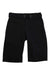 Mons Royale Mens Virage Bike Short in black, knee-length with a built-in black belt and buckle, displayed flat on a white background.