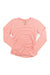 Women's coral-and-white striped long-sleeve top with keyhole button neck