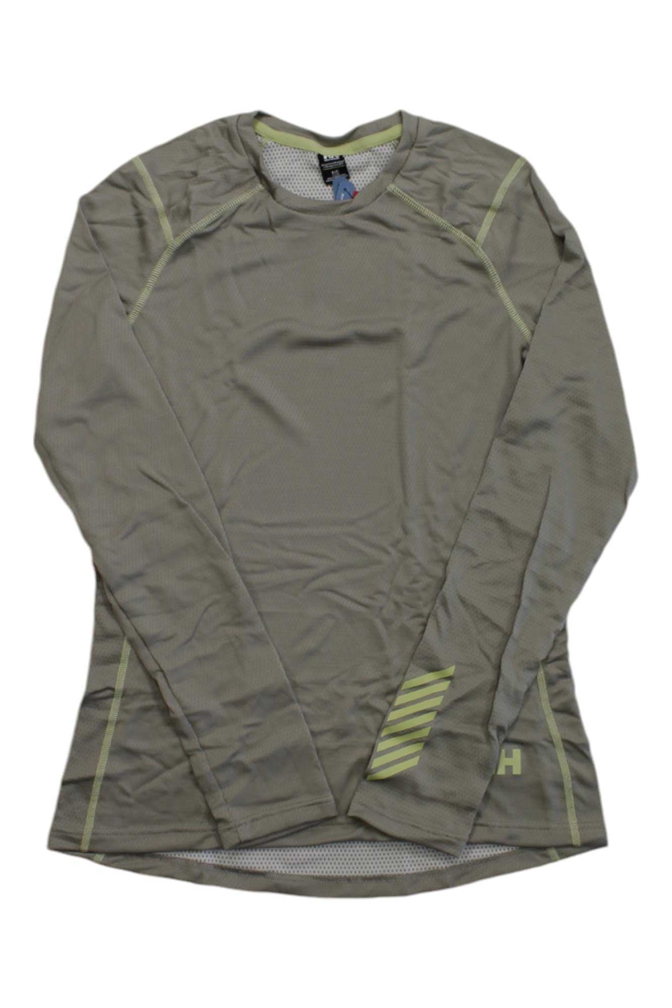 Helly Hansen women's Lifa active crew top, gray-green with reflective side stripe and logo