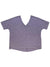 Women’s heather purple short-sleeve V-neck top with curved high-low hem