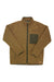 The Fjallraven Mens Vardag Pile Fleece Jacket is a brown fleece with olive green trim, front zipper, chest pocket, two side zipper pockets, high collar, and casual look. Made from recycled polyester for warmth and comfort.