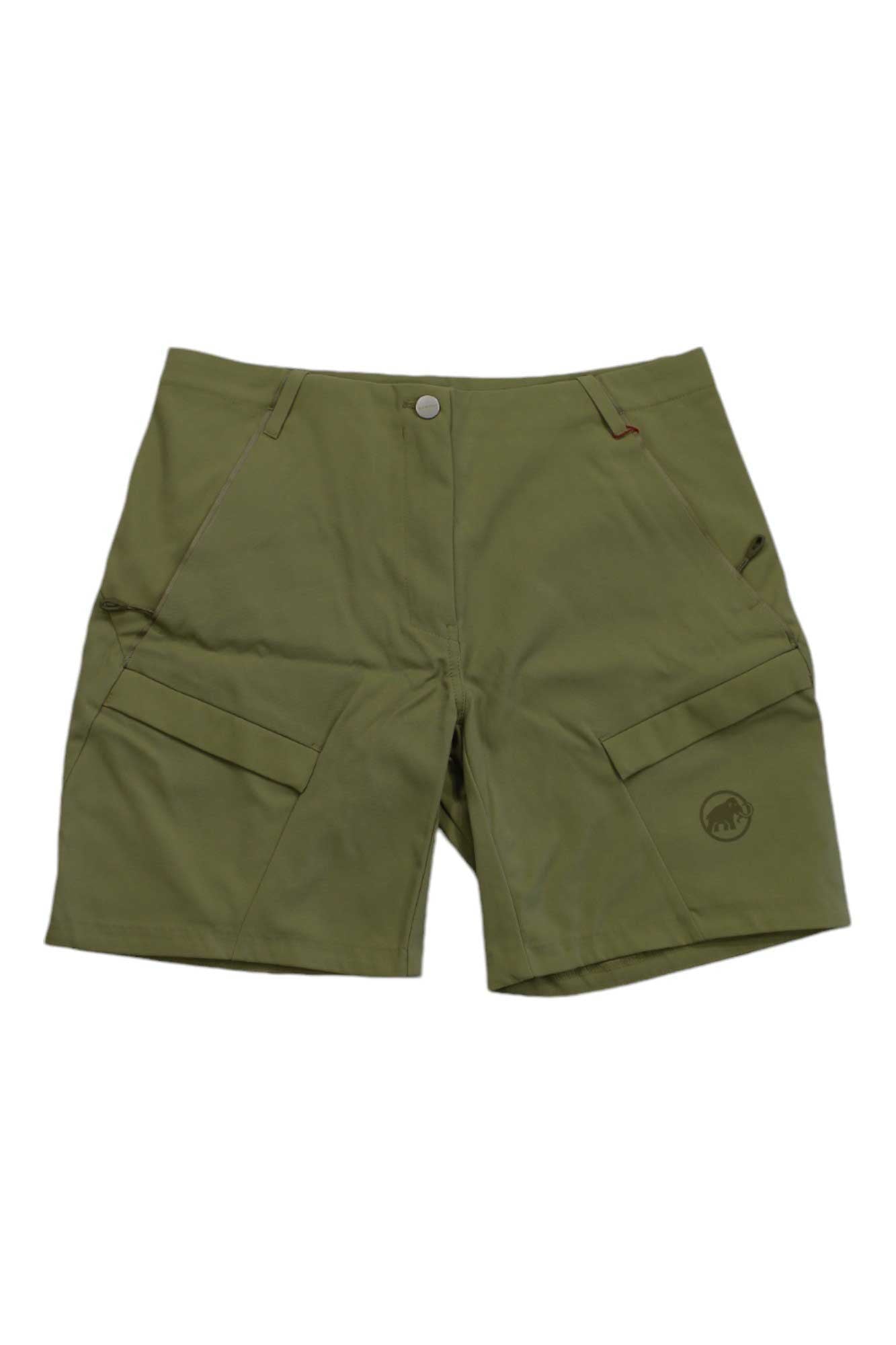 Mammut women's Zinal shorts, olive green, button front with side pockets