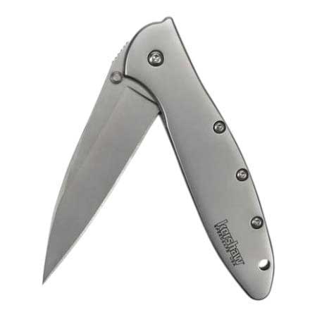 Kershaw leek knife with silver blade and gray handle, pocketknife style