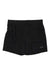 Black men’s 7-inch athletic shorts with elastic waistband, side pockets, logo