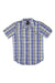 Men's short-sleeve plaid button-up shirt, blue/green/yellow