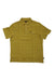 The Howler Brothers Mens Ranchero Jacquard Polo is a short-sleeved, mustard yellow shirt with a collar, three white buttons, a buttoned chest pocket, subtle textured pattern, and a small black tag on the pocket.