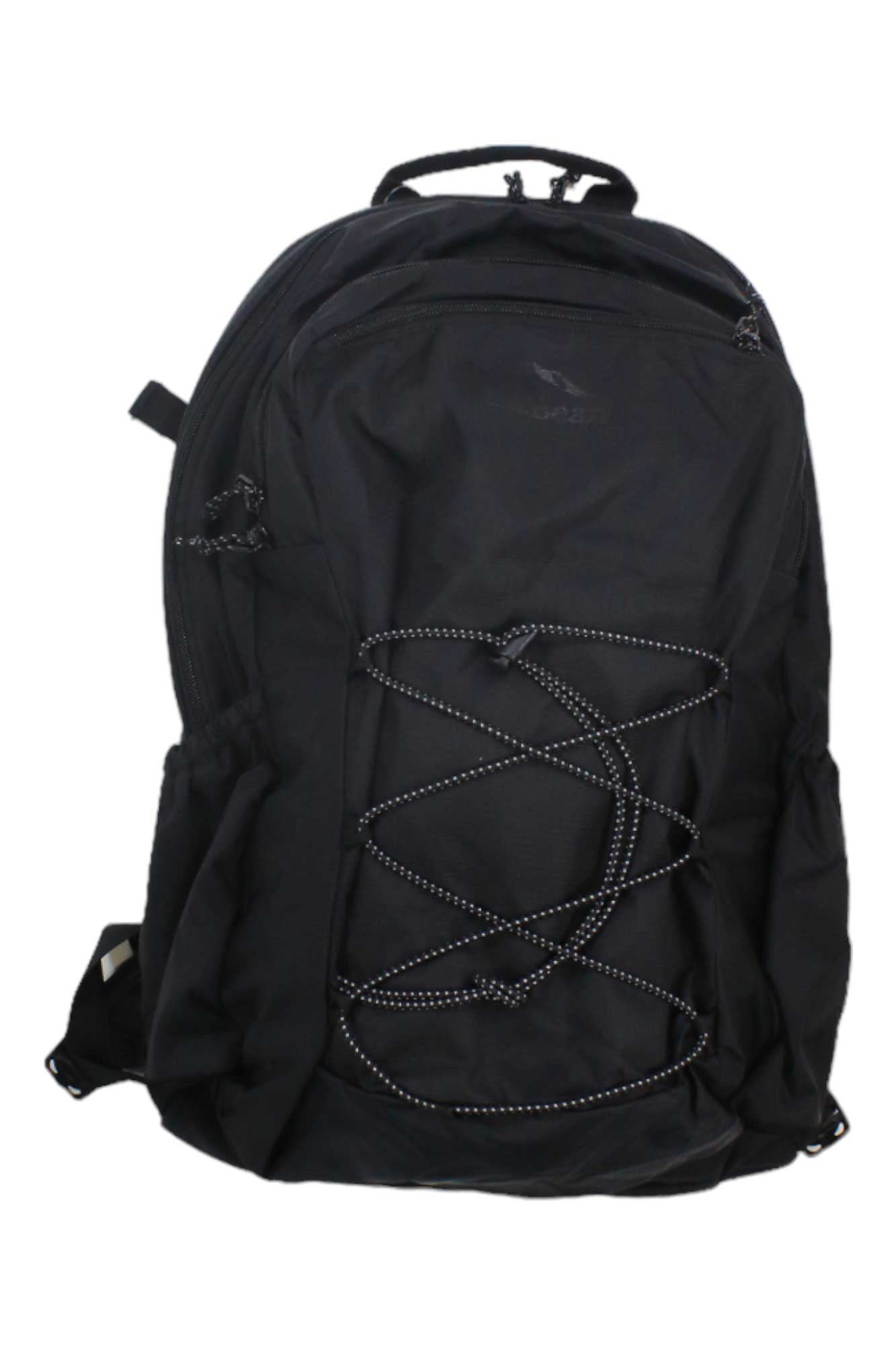 The L.L.Bean Womens Comfort Carry 30L Laptop Pack, shown in black against a white background, features a zippered main compartment, side pockets, and a front bungee cord—ideal as your go-to 30-liter daypack.