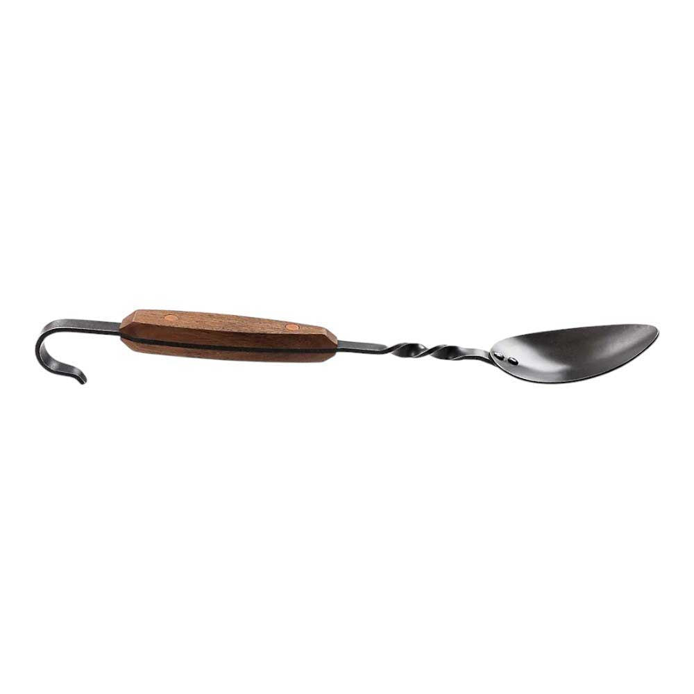 Barebones Cowboy Grill chef spoon with brown wooden handle and metal spoon bowl