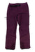 The Black Diamond Womens Dawn Patrol Hybrid Pant in purple features a black adjustable belt, zippered pockets including an avalanche beacon pocket, and reinforced cuffs, displayed flat on a white background.