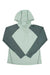 Simms women's two-tone hoody, mint body with dark gray chevron sleeves, hood drawstrings