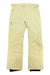 Light yellow Marmot Womens Refuge Pant featuring NanoPro waterproof tech, zippered pockets, belt loops, and black reinforced ankle cuffs, shown flat on a white background.