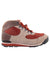 The Danner Womens Jag Boot features mesh and suede panels in brown and red, red laces with metal eyelets, a cushioned footbed, and a rugged black sole, shown from the side.