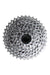 A SRAM PG-1030 Cassette - 10 Speed in silver, featuring multiple sprockets arranged circularly for smooth gear shifts, shown from above on a white background.