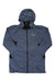 Men's hemp hooded jacket, blue full-zip with hood and orange logo detail