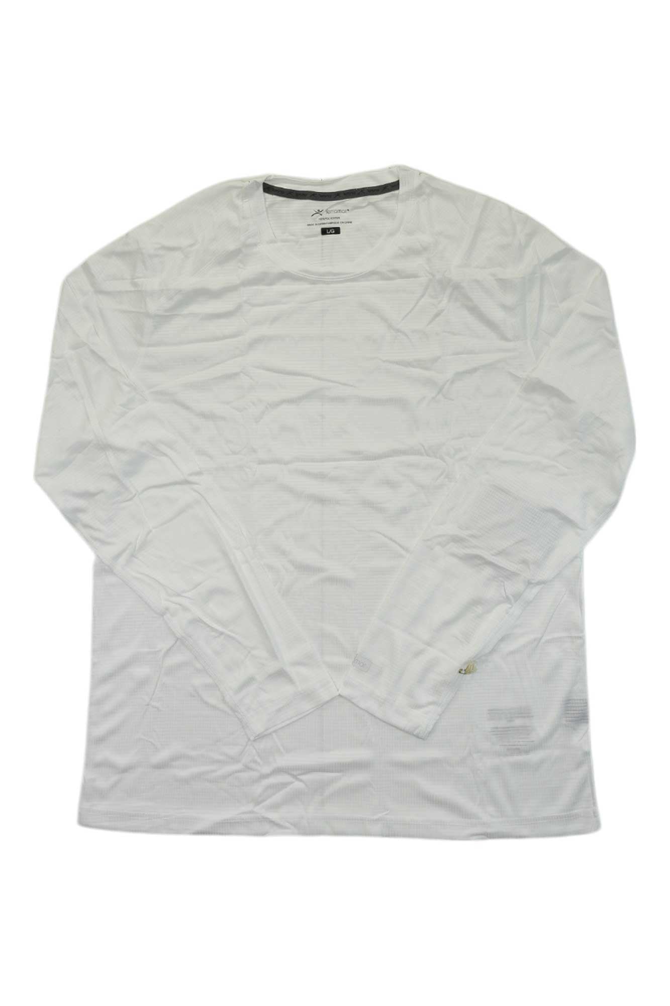 Men's long-sleeve crewneck tee, light gray with small chest logo