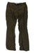 Dark green belted hiking pants with zip fly, button, and cargo-style side pockets