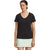 Women’s black scoop-neck short-sleeve T-shirt, front view on model.