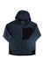 The Artilect Men’s Supermoon Bio Hoodie, a blue zip-up jacket with a black chest pocket and black accents on the cuffs and hem, is shown flat on a white background—ideal for multisport activities.