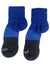 The Wigwam Trail Junkie Light Quarter Sock features merino wool with dark blue cuffs and feet, medium blue around the ankles, and black toes and soles, shown on a white background.
