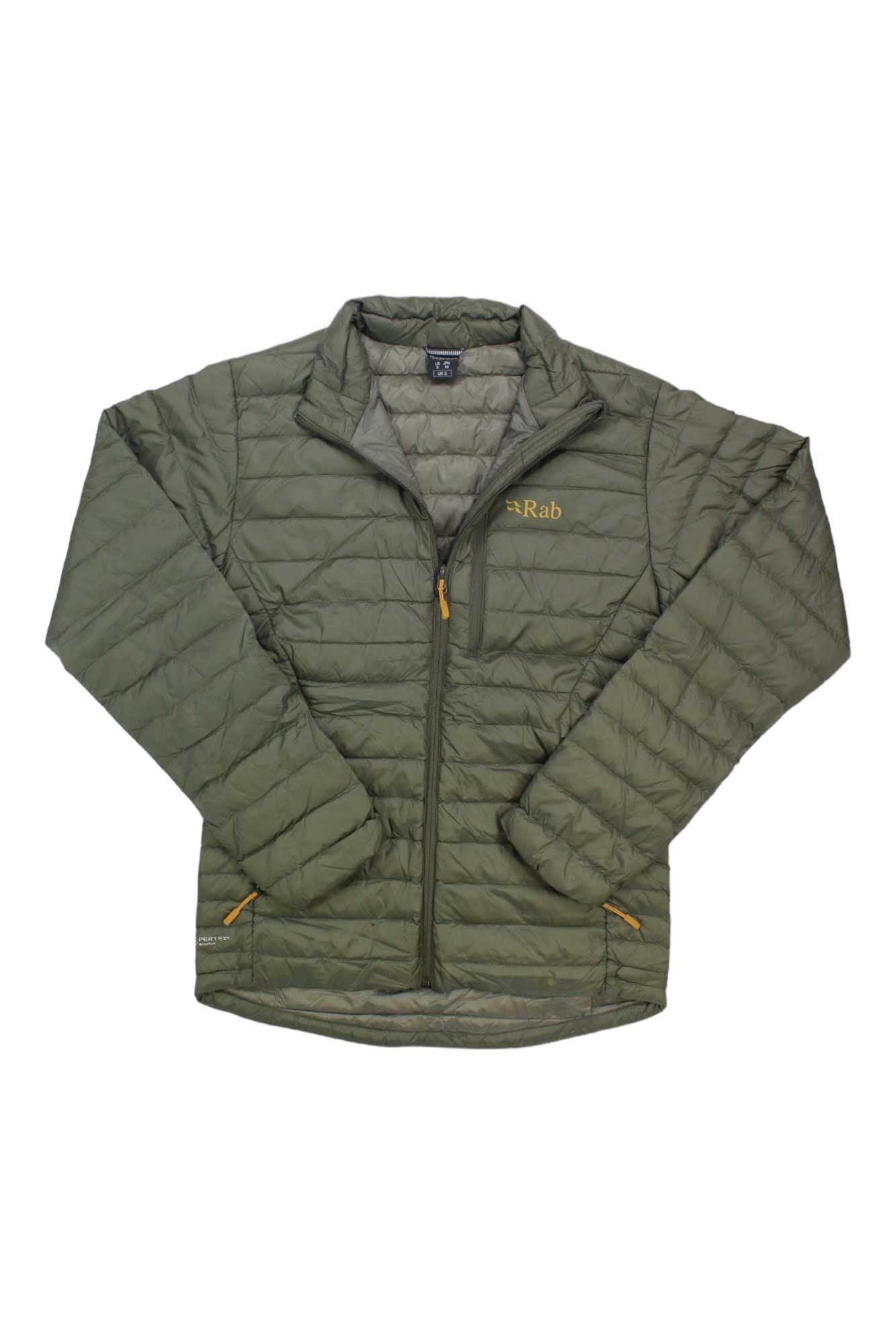 Men's Rab Microlight puffer jacket, olive green, full-zip quilted front