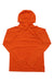 Men's crossover hoody with adjustable hood, bright orange color, small chest logo