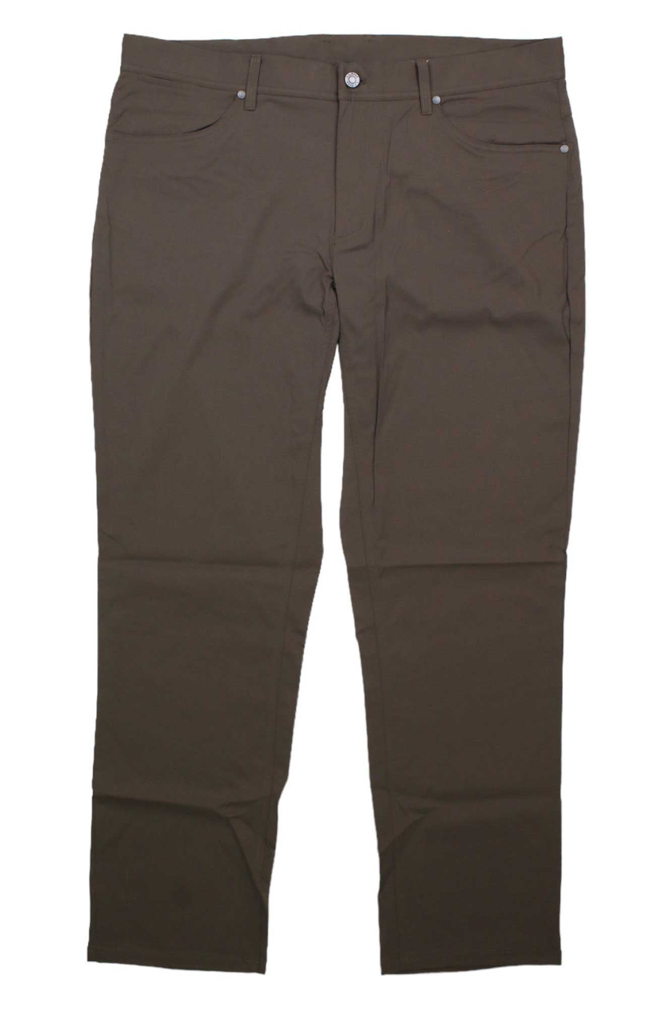 L.L.Bean Men's Venturestretch 5 Pocket Pant in brown, straight-leg style, shown flat on a white background. Features water-repellent fabric, UPF 50+ protection, front pockets, belt loops, and a button closure.