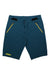 The AlpineStars Mens Rover Pro Short features teal stretch fabric, yellow zipper pockets, a yellow ASTARS logo on the left leg, and a button-and-zip waist closure for durability and style.