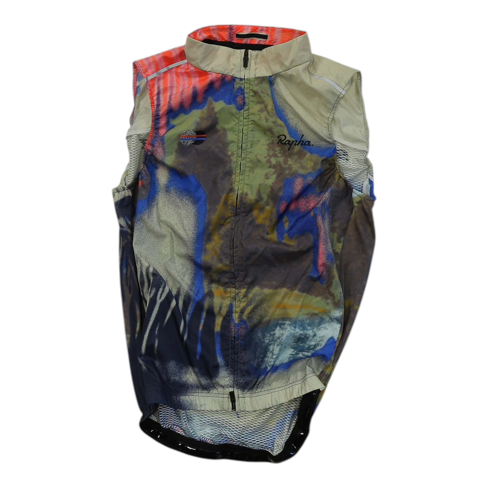 Multicolor camo cycling gilet with full front zipper and high collar