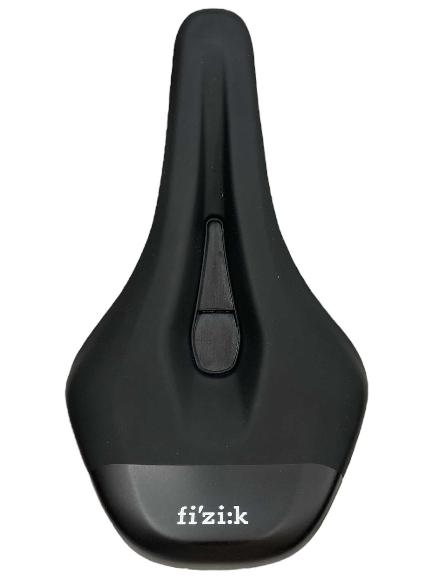 Fizik Terra Aidon X1 saddle in dark black with central recess and 'fizik' logo