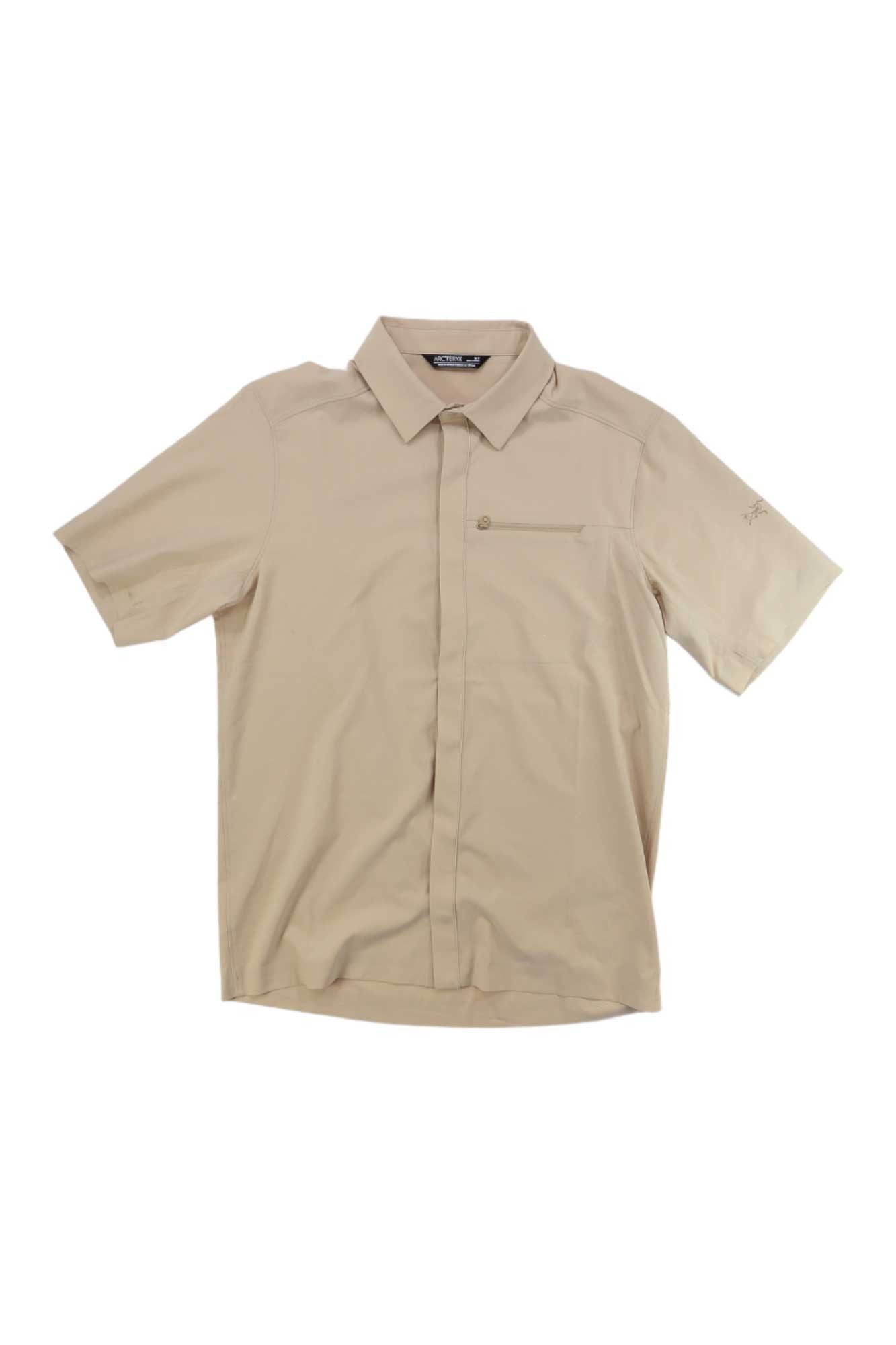 Arcteryx men's Skyline short-sleeve button-up shirt, tan, chest pocket