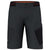 Dark gray Salewa Mens Pedroc 3 DST Cargo Shorts with black mesh panels, left thigh zip pocket, angled right mesh pocket, button closure, and subtle orange lining—perfect for outdoor adventures.