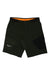 The Salewa Mens Pedroc 3 DST Cargo Short in dark green features black pockets, an orange waistband lining, and a small white logo on the left thigh—ideal for outdoor adventures.