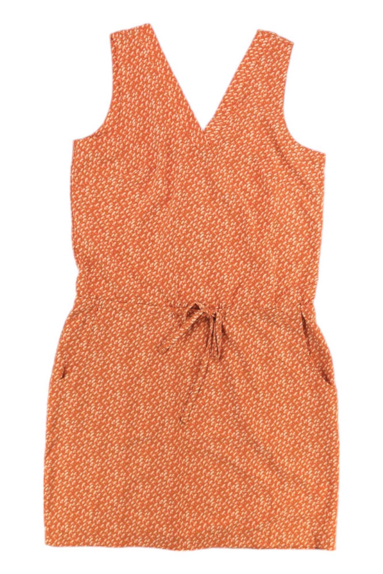 Women's Sunkissed Liv dress, sleeveless V-neck orange speckled print with drawstring