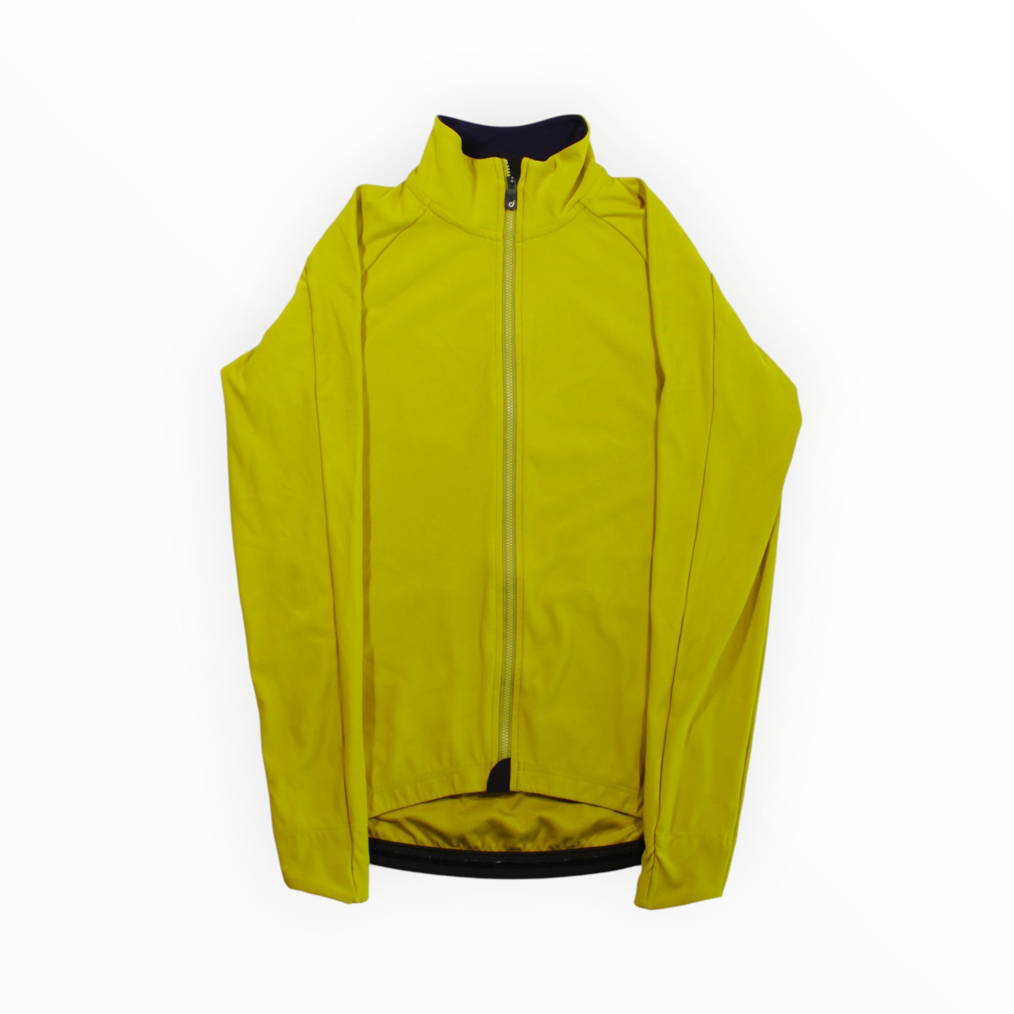 Men's thermal long sleeve cycling jersey, bright yellow with black half-zip collar and cuffs