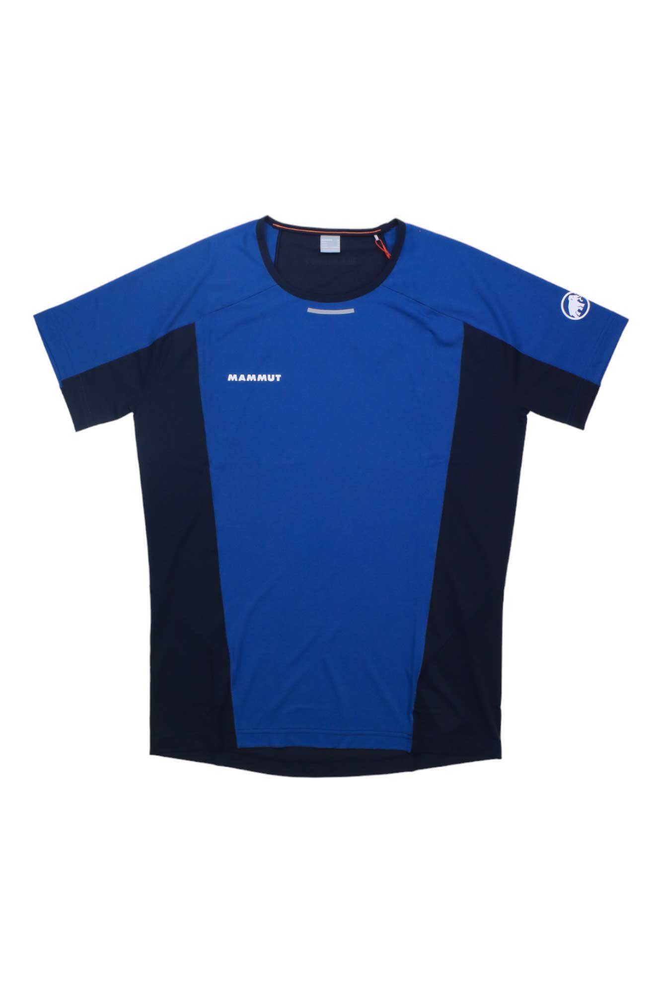 Men's Mammut Aenergy FL performance T-shirt, blue with black panels, short sleeves