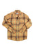 The Marmot Mens Fairfax Novelty Lightweight Flannel LS Shirt is a lightweight men's flannel made with recycled polyester, featuring an orange, yellow, and brown plaid pattern, a single chest pocket, and a classic collar.