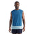 Men's blue knit tank top, sleeveless crew neck with white hem trim