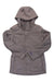 The Burton Womens Jet Set Jacket, shown in gray, features a hood, long sleeves, snap buttons, and side pockets. This lightweight snowsports jacket is made from recycled materials for casual comfort and sustainability.