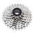 The microSHIFT H08 Cassette is a silver bike drivetrain component with multiple sprockets in decreasing size and a black locking ring, designed for reliable shifting.