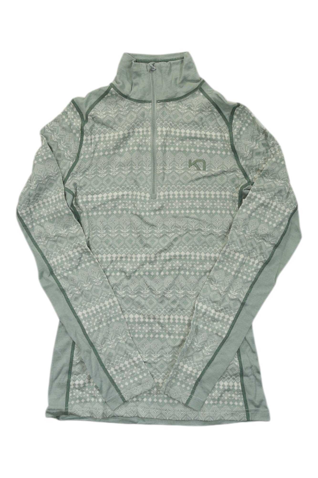Kari Traa Maud women's sage patterned half-zip top with long sleeves