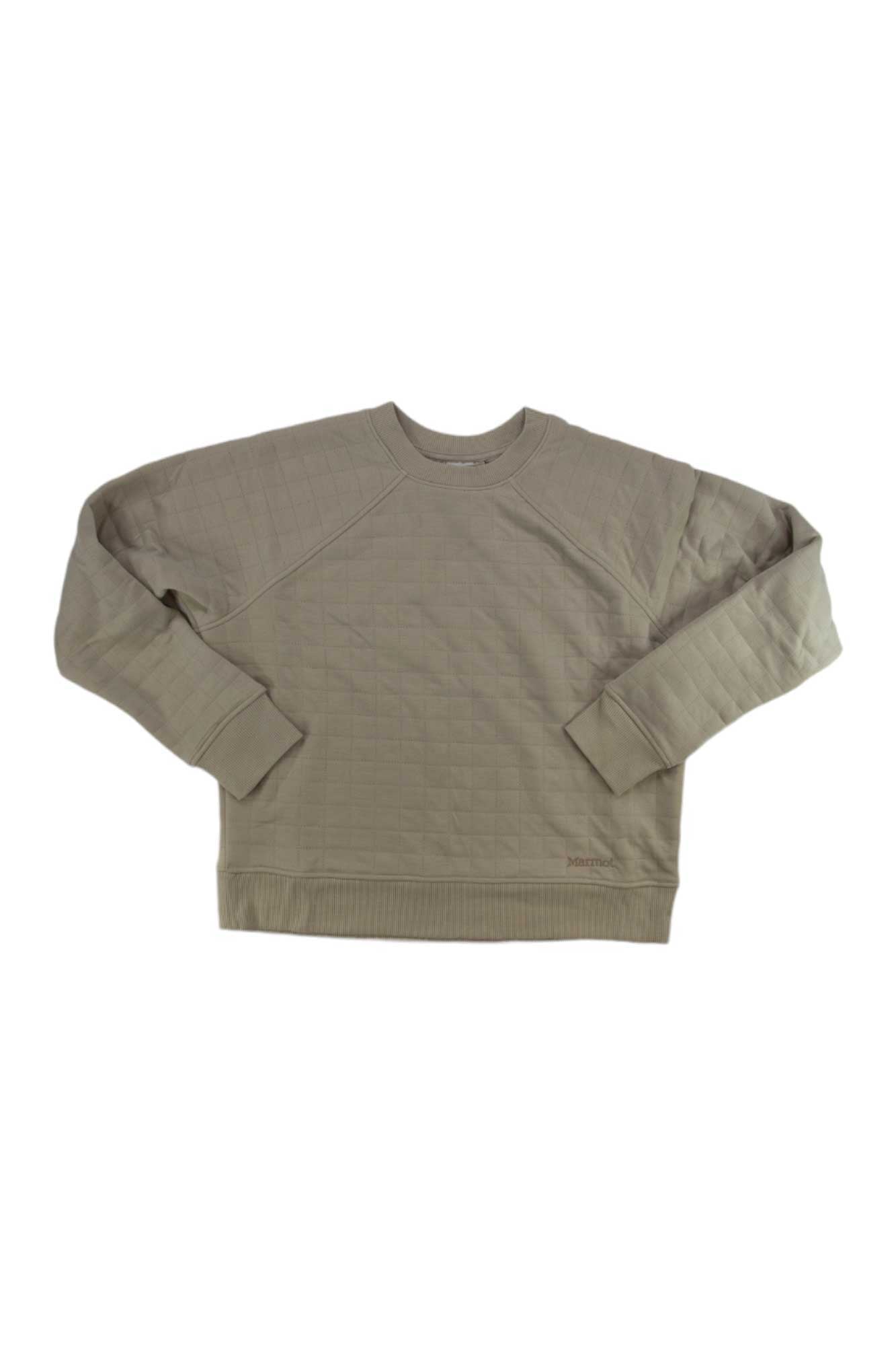 Women's crew neck pullover sweater, sandbar gray, long sleeves with ribbed cuffs