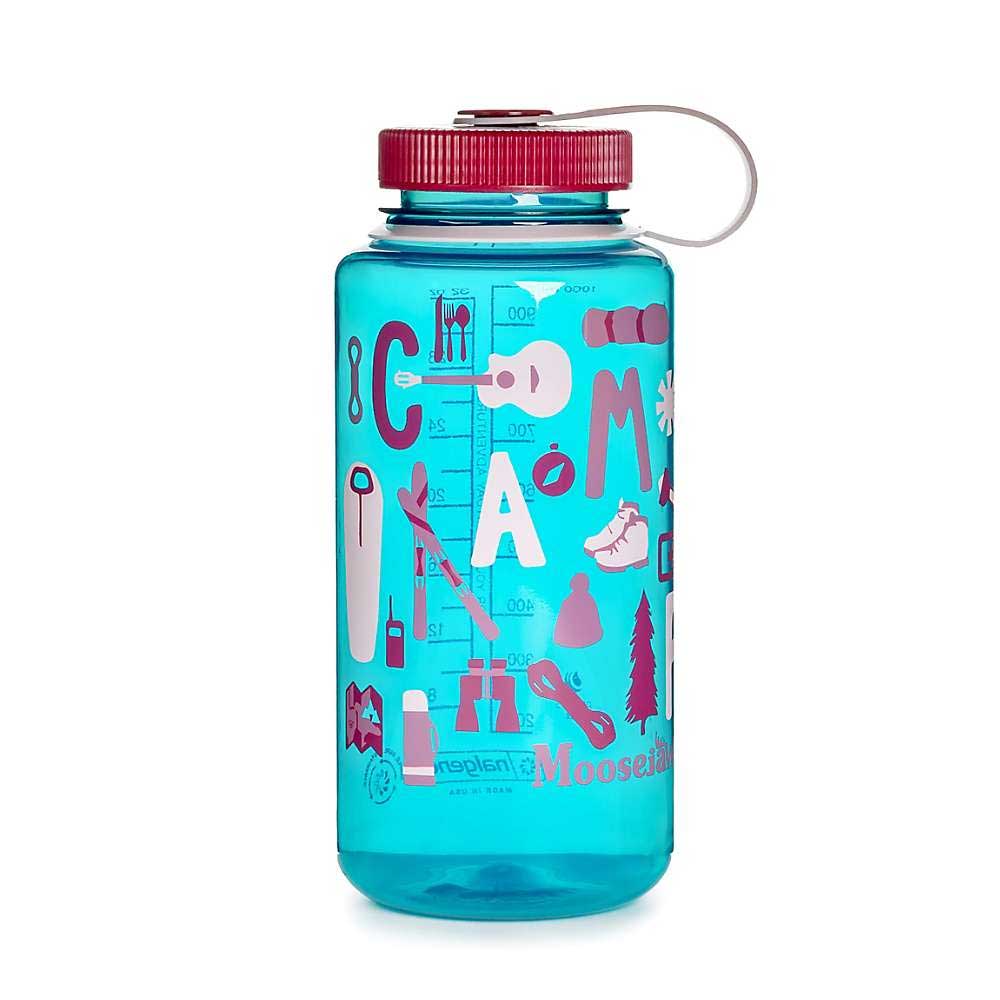 Turquoise Nalgene Sustain bottle with red lid and carry loop