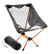 Folding camp chair with orange frame, gray mesh sides, and black storage bag