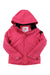 A vibrant pink Obermeyer Girls Rylee Jacket with a front zipper, black lining, snap cuffs, and a logo tag at the collar is shown laid flat with crossed sleeves.