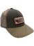 The Marmot Retro Trucker Hat features a mesh back, solid front, and an adjustable snap-back. A rectangular patch shows "Marmot Mountain Works" with a red marmot and trees design.