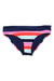 The Carve Designs Womens Stinson Bottom offers full coverage and style with horizontal navy, red, pink, white, and light blue stripes plus a dark blue waistband—ideal for chic sun-protective swimwear.