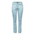 The Black Diamond Womens Radha Pant, slim-fit light blue hiking pants for women with front pockets, belt loops, and a button and zipper closure, is displayed against a white background.